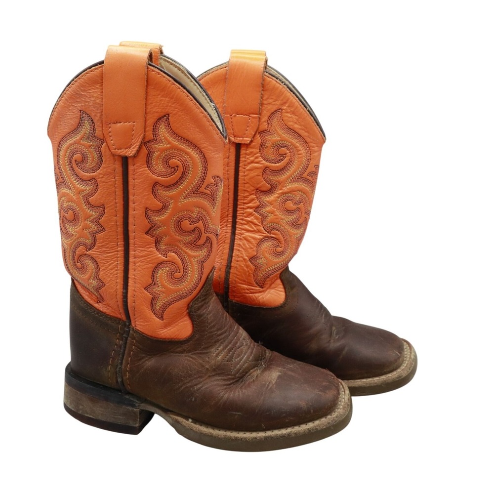 Old West Western Boots Kids 9D Orange Rustic Rugged Cowboy Traditional Classic‎